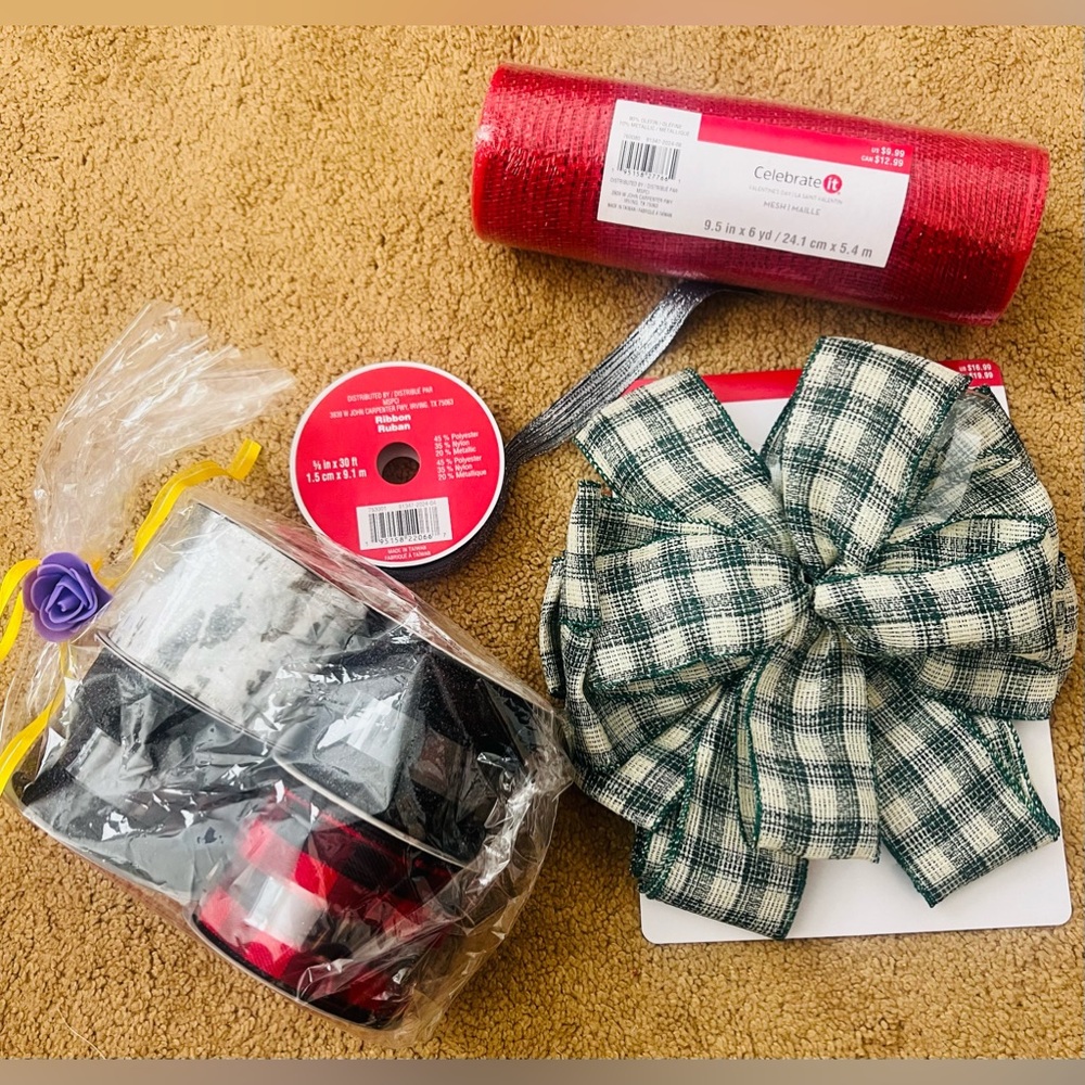 🎀❤️lot of wired ribbon By Celebrate It + MeshRed+Bow+metallic Ribbon New🎁